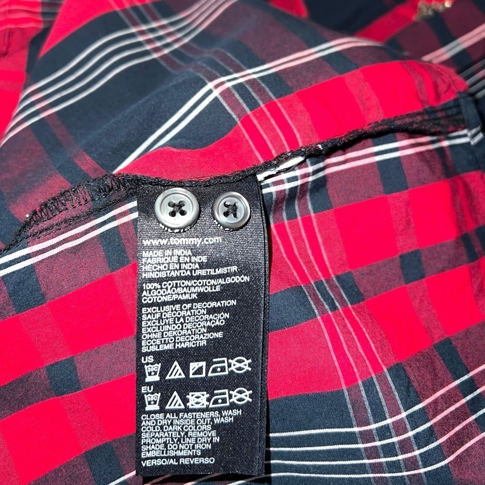 Tommy Hilfiger Red Navy Plaid Shirt mini collar Longsleeve cotton dress belt S - Picture 4 of 8